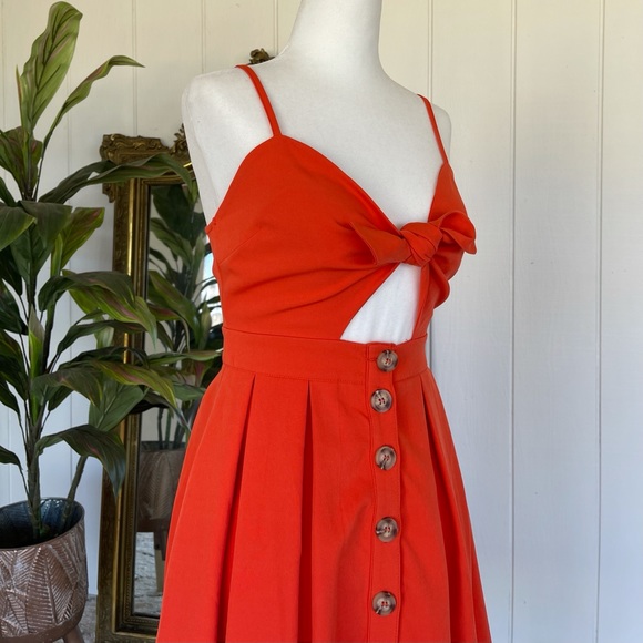 Orange Tie Front Midi Dress - Picture 2 of 4